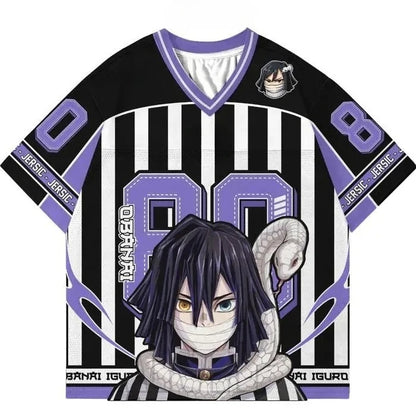 Demon Slayer Anime Series Number Jersey Oversize Daily Unisex Tops Tees Retro Korean Style Kpop Baseball Hockey Outfit T-shirt