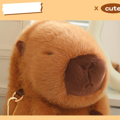 High Quality Fluffy Capybara Plush Bag Furry Stuffed Animal Capybara Soft Shoulder Bag with Cute Fruit Charm Decor for Girl