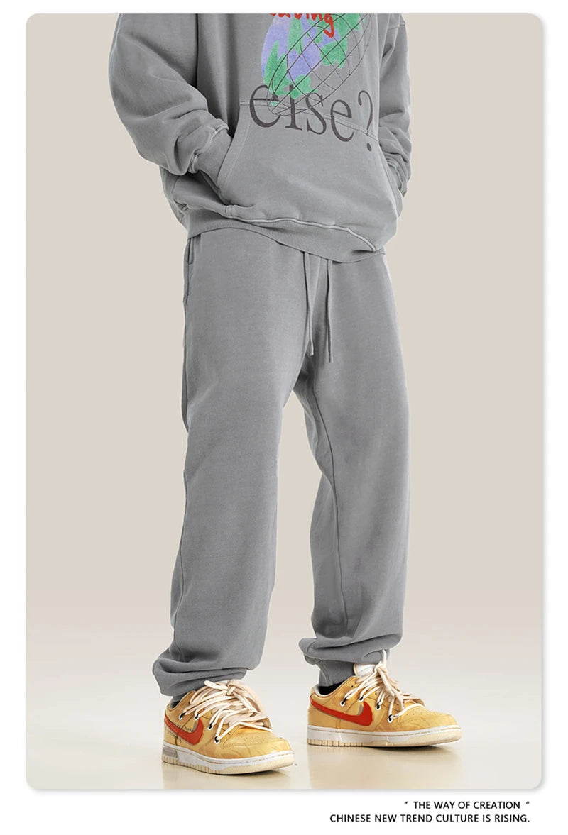 ZODF Retro Men Washed 380gsm 100% Cotton Sweatpant Unisex Loose Sport Solid Joggers Pants For Spring Autumn  HY0901