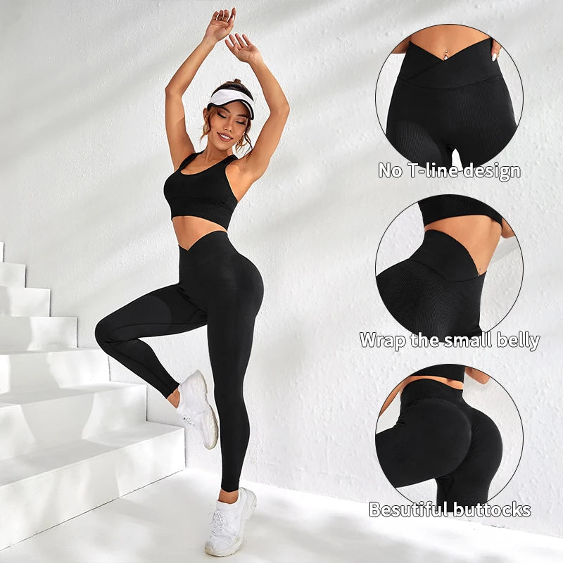 The Codex Women’s High Waist Seamless Sports Leggings V-Waist Elastic Peach Buttocks Fitness Yoga Pants Tight