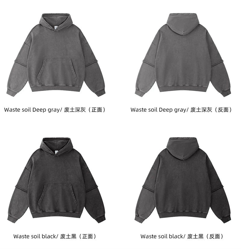 ZODF New Autumn Men's Washed Heavy Weight Cotton Hoodies Unisex Retro Fake 2 Peice 430gsm Loose Edge Hooded Pullovers HY1082