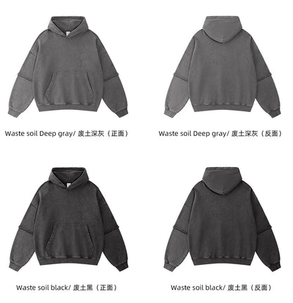 ZODF New Autumn Men's Washed Heavy Weight Cotton Hoodies Unisex Retro Fake 2 Peice 430gsm Loose Edge Hooded Pullovers HY1082