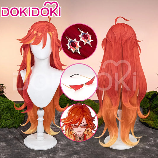 Mavuika Wig Game Genshin Impact DokiDoki Pyro Archon Women Long 110cm Luminous Wig Natlan Mavuika Glasses Ear Clips