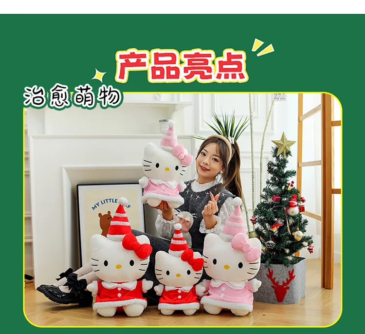 New Sanrio Hallo Kitty Plush Toy Doll Pillow Christmas Kt Cat Plush Toy Cute Hat Kitty Doll Katie Cat Pillow Girl Holiday Gifts