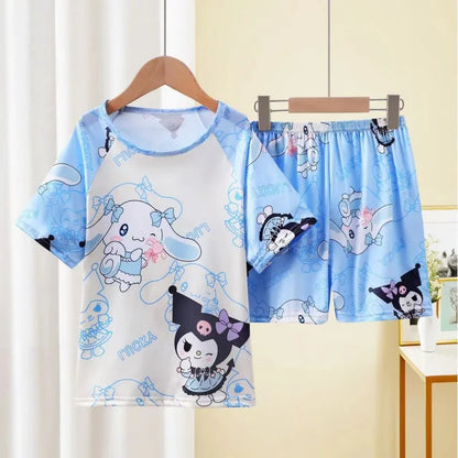 MINISO Boys Pajamas Sets Disney Summer Two Pieces Set 3 to 4 5 6 7 8 9 10 11 12 Years Blue Mickey Mouse Print Children Clothing