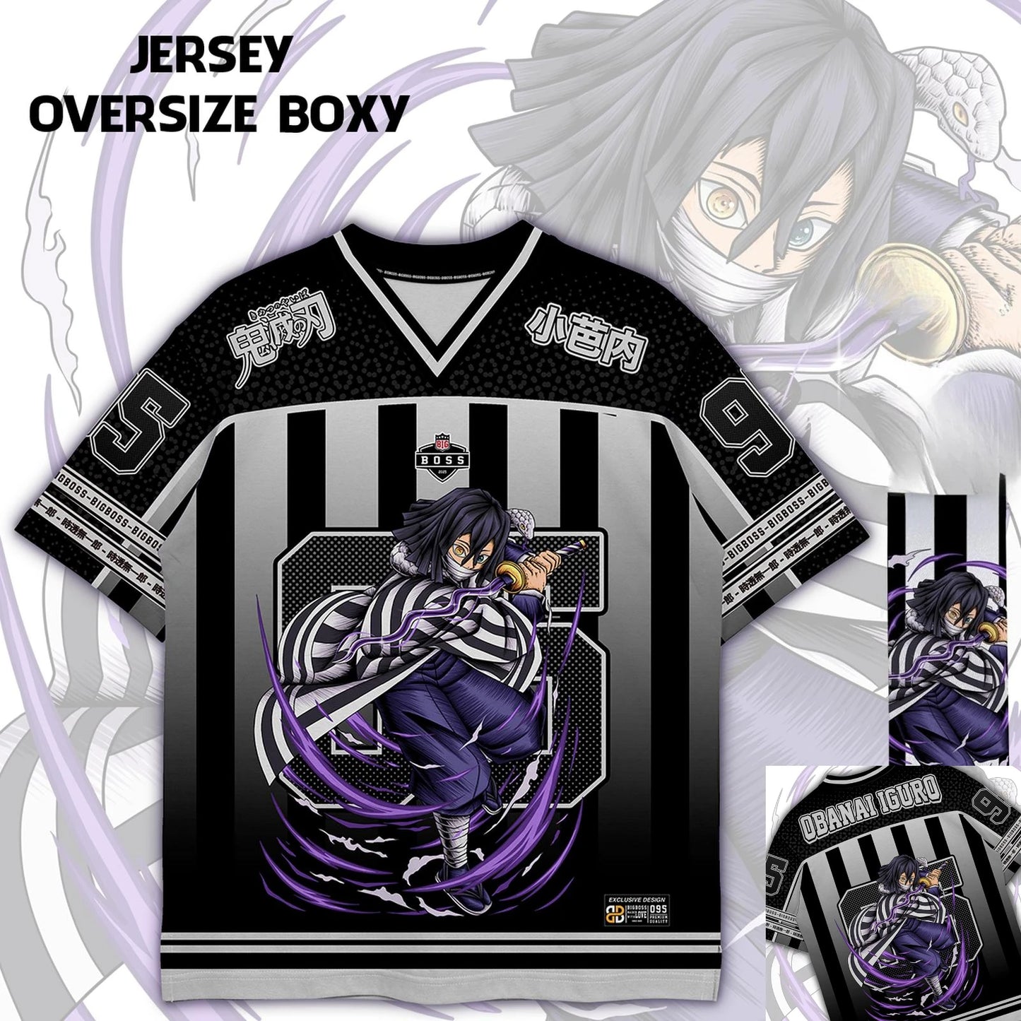 95 Jersey Demon Slayer Obanai Iguro Anime Series Jersey Korean Style Kpop Baseball Hockey Oversize T-shirt Daily Unisex Tops Tee