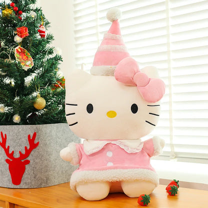 New Sanrio Hallo Kitty Plush Toy Doll Pillow Christmas Kt Cat Plush Toy Cute Hat Kitty Doll Katie Cat Pillow Girl Holiday Gifts