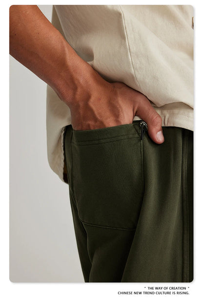 ZODF 2023 Spring Men 380gsm Washed Cotton Pants American Retro Unisex Loose Edge Oversized Straight Trousers Streetwears HY0537