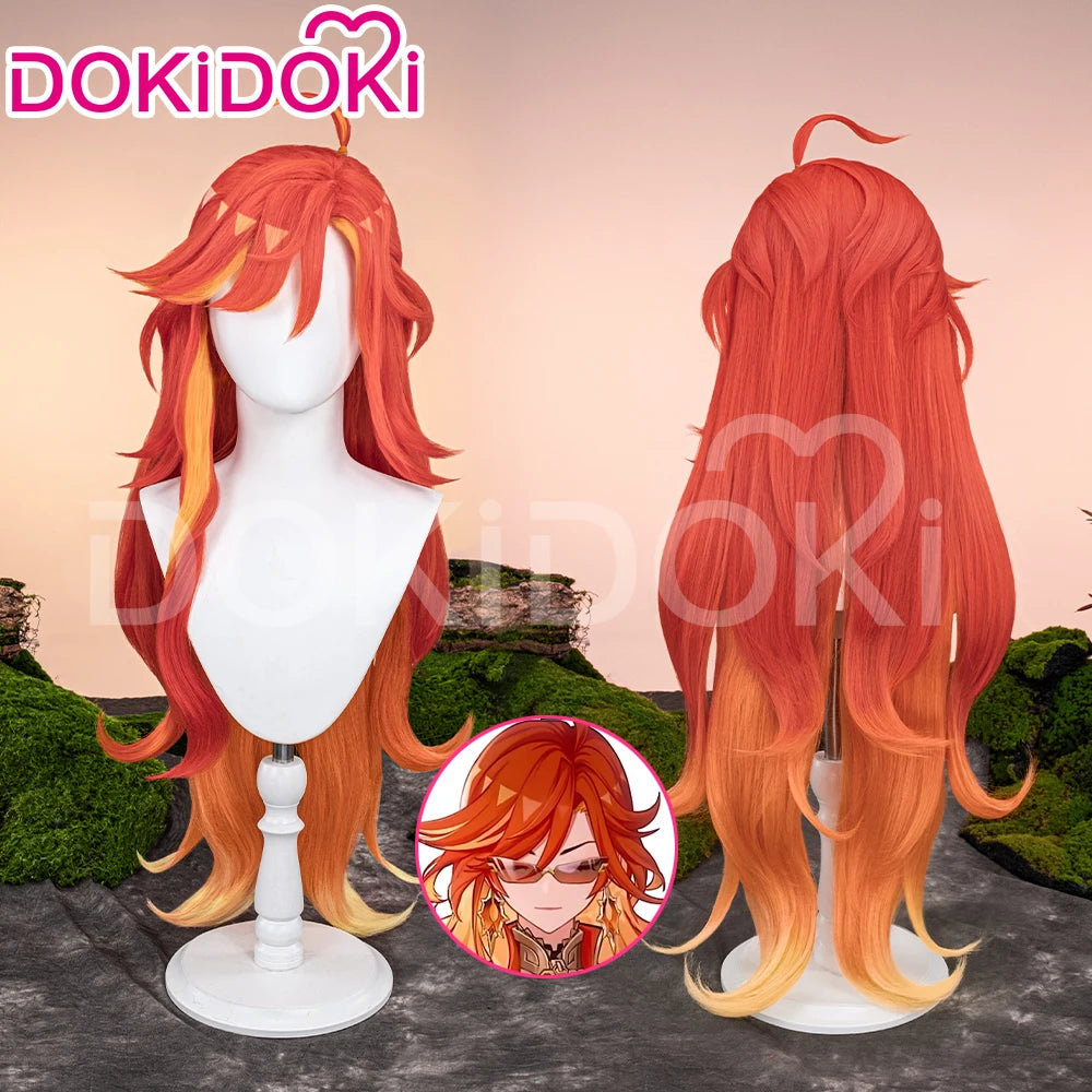 Mavuika Wig Game Genshin Impact DokiDoki Pyro Archon Women Long 110cm Luminous Wig Natlan Mavuika Glasses Ear Clips