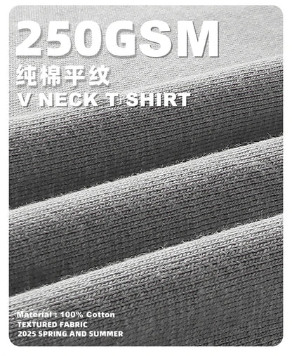 ZODF 2025 Men Summer 250gsm Batik Washed Cotton T-Shirts Retro Unisex Oversized V Neck Distressed T Shirt Brand Tees HY1067