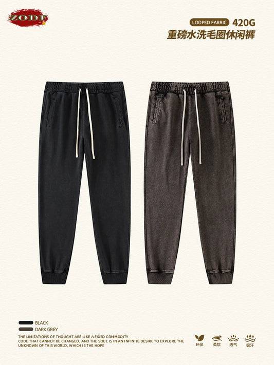 ZODF Retro 2025 Autumn Men Washed 420gsm Cotton Sweatpants Vintage Unisex High Street Sport Joggers Pants Brand Bottoms HY1077