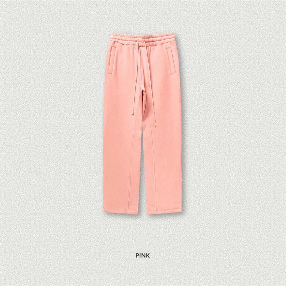 ZODF 345gsm Fleece Straight Pants for Men Unisex Loose Comfortable Sport Trousers Autumn Winter HY0864 - Pink / XXL