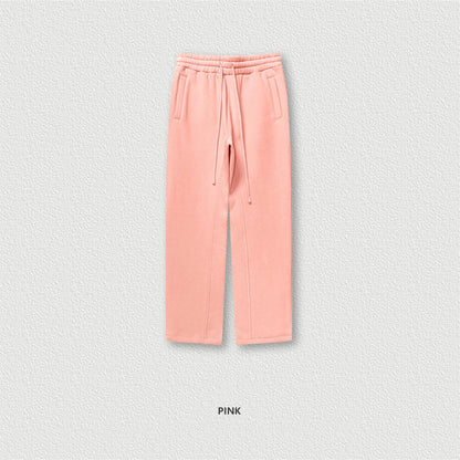 ZODF 345gsm Fleece Straight Pants for Men Unisex Loose Comfortable Sport Trousers Autumn Winter HY0864 - Pink / XXL