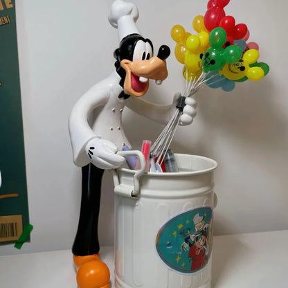 Disney Anime Figures Mickey Goofy Statue Pen Container Makeup Brush Holder Storage Bin Cute Desktop Decor Student Ornaments Gift