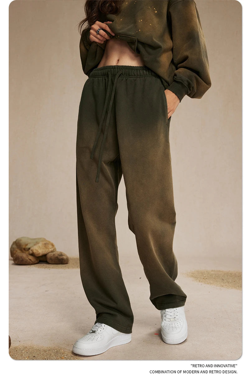 ZODF Retro Autumn Men's Washed Pants Retro Unisex Heavy Weight 450gsm Sports Knitted Straight Trouser Brand Clothes HY0916