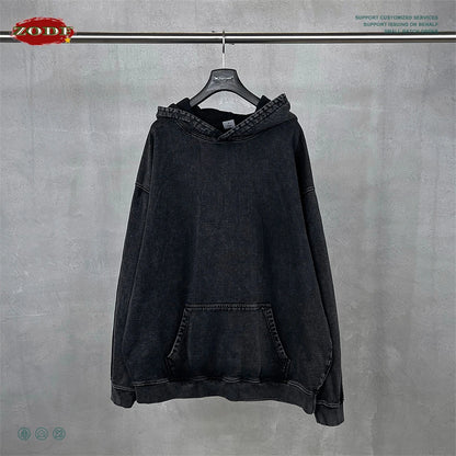 ZODF Retro Heavy Weight 480gsm Cotton Hoodies For Man Unisex Oversized Washed Distressed Hooded Pullovers Brand Coats HY1115