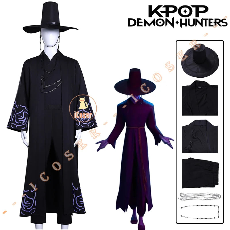 KPop Demon Hunters Saja Boys Cosplay Costume Jinu Saja Cosplay Black Robe Baby Abby Mystery Romance Outfit Halloween Women Men