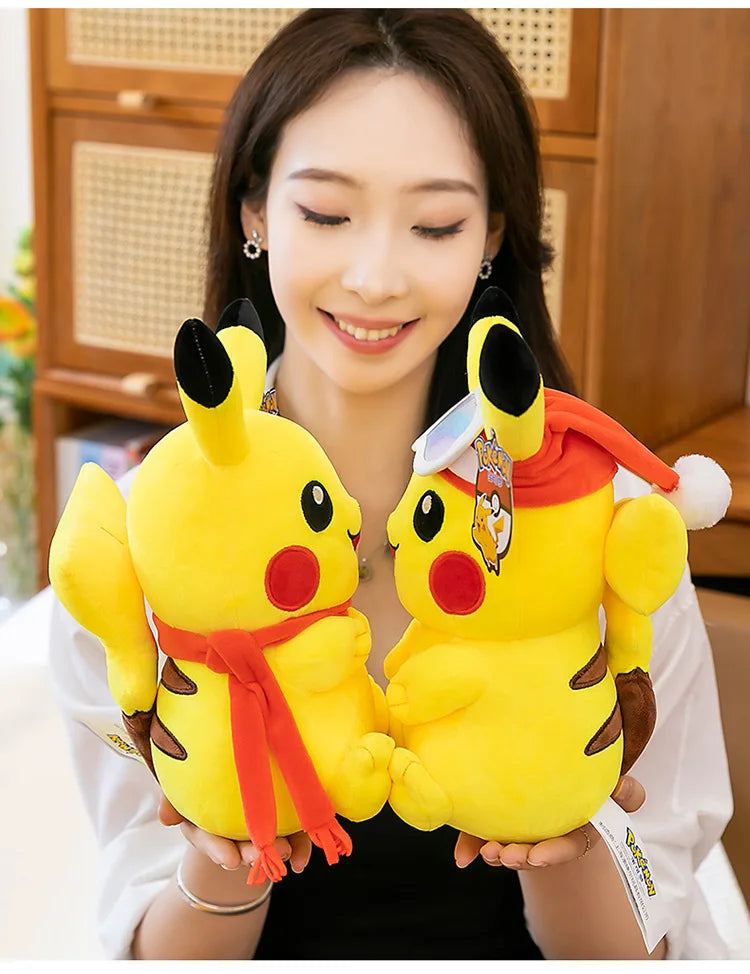 Pokemon Pikachu Plush Toys Anime Pokémon Plushie Dolls 25cm Kawaii Stuffed Pillow Skiing Pikachu Christmas Gifts for Childrens