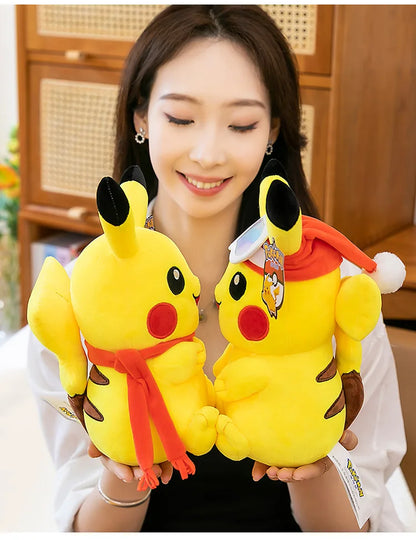 Pokemon Pikachu Plush Toys Anime Pokémon Plushie Dolls 25cm Kawaii Stuffed Pillow Skiing Pikachu Christmas Gifts for Childrens