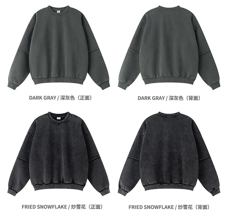 ZODF Trendy 2025 Winter Man 360gsm Washed Fleece Hoodies Unisex Patchwork Loose Fake 2 Pieces Knitted O Neck Sweatshirts HY1089