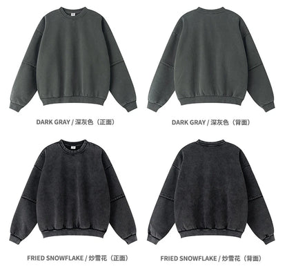 ZODF Trendy 2025 Winter Man 360gsm Washed Fleece Hoodies Unisex Patchwork Loose Fake 2 Pieces Knitted O Neck Sweatshirts HY1089