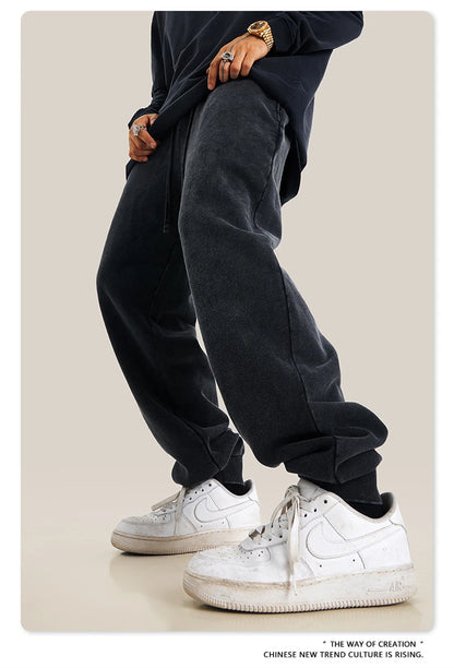 ZODF New Autumn Winter Men Washed 400gsm Sweatpant Unisex Loose Heavyweigh Cotton Sport Joggers Pants Streetwears HY0893