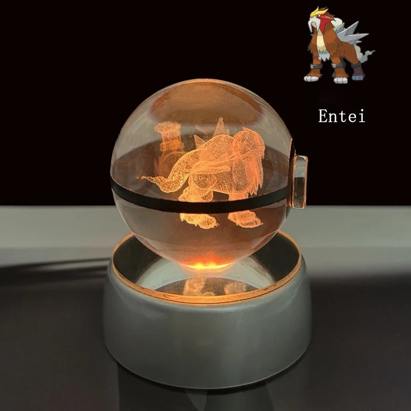 Pokemon 3D Crystal Ball LED Night Light with Glastrier Charizard Eternatus Froakie Pokeball – Anime Game Birthday Gift