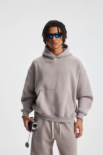 ZODF Retro 2025 Winter Man Washed Boxy Fleece Hoodies Unisex 370gsm Loose Hooded Pullovers Sweatshirt Streetwears HY1129