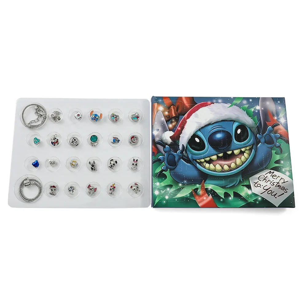 New Disney Stitch  24-Grid Christmas Countdown Calendar Blind Box - Alloy Bracelet Gift Set For Halloween & Xmas