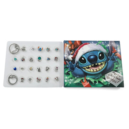 New Disney Stitch  24-Grid Christmas Countdown Calendar Blind Box - Alloy Bracelet Gift Set For Halloween & Xmas