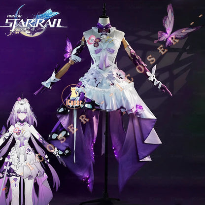Honkai Star Rail Castorice Cosplay Costume Wig Dress Headwear Earrings Butterfly Props Halloween Party for Women Girls Carnival