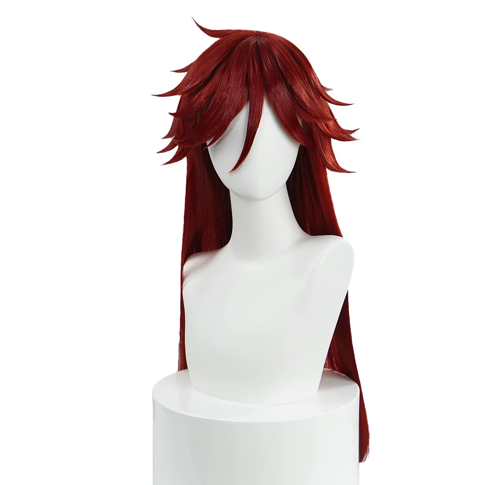 IN STOCK Grell Sutcliff Wig Anime DokiDoki Halloween Grell Sutcliff Cosplay 100cm Red Long Hair Free Cap