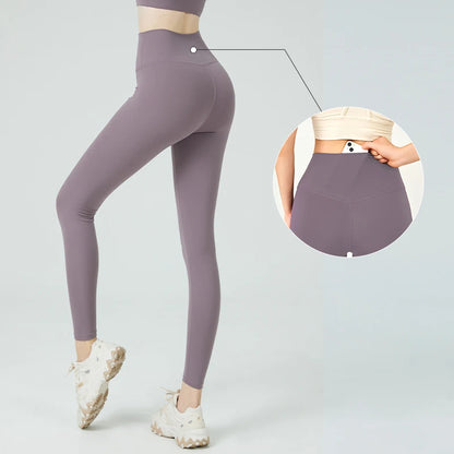 Naked Feel Yoga Leggings with Buttock Lifting and Hidden Waist Pockets – Women’s Gym Fitness Sportswear Tight