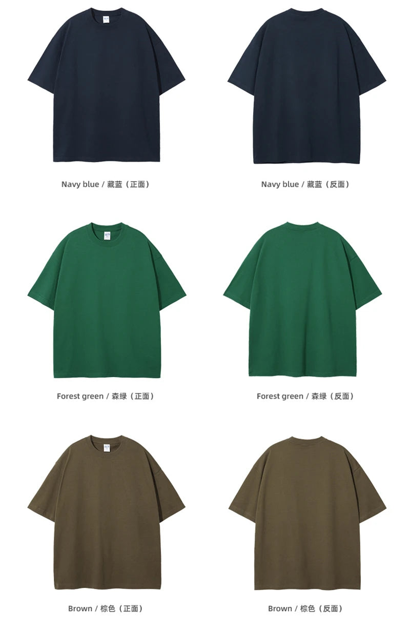 ZODF New Summer Men 275gsm Cotton T Shirts Unisex Women High Street Oversized FG Noshrink Solid T-Shirt Streetwears HY0152