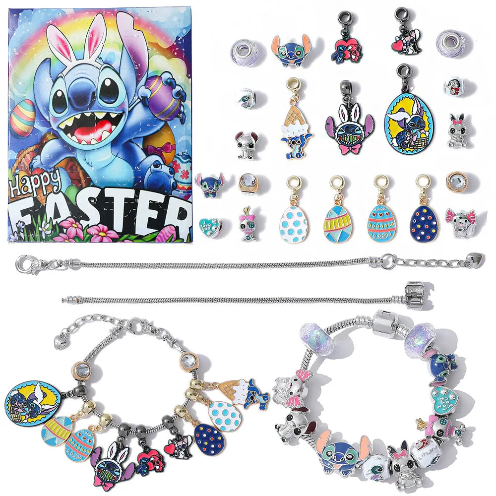 New Disney Stitch  24-Grid Christmas Countdown Calendar Blind Box - Alloy Bracelet Gift Set For Halloween & Xmas