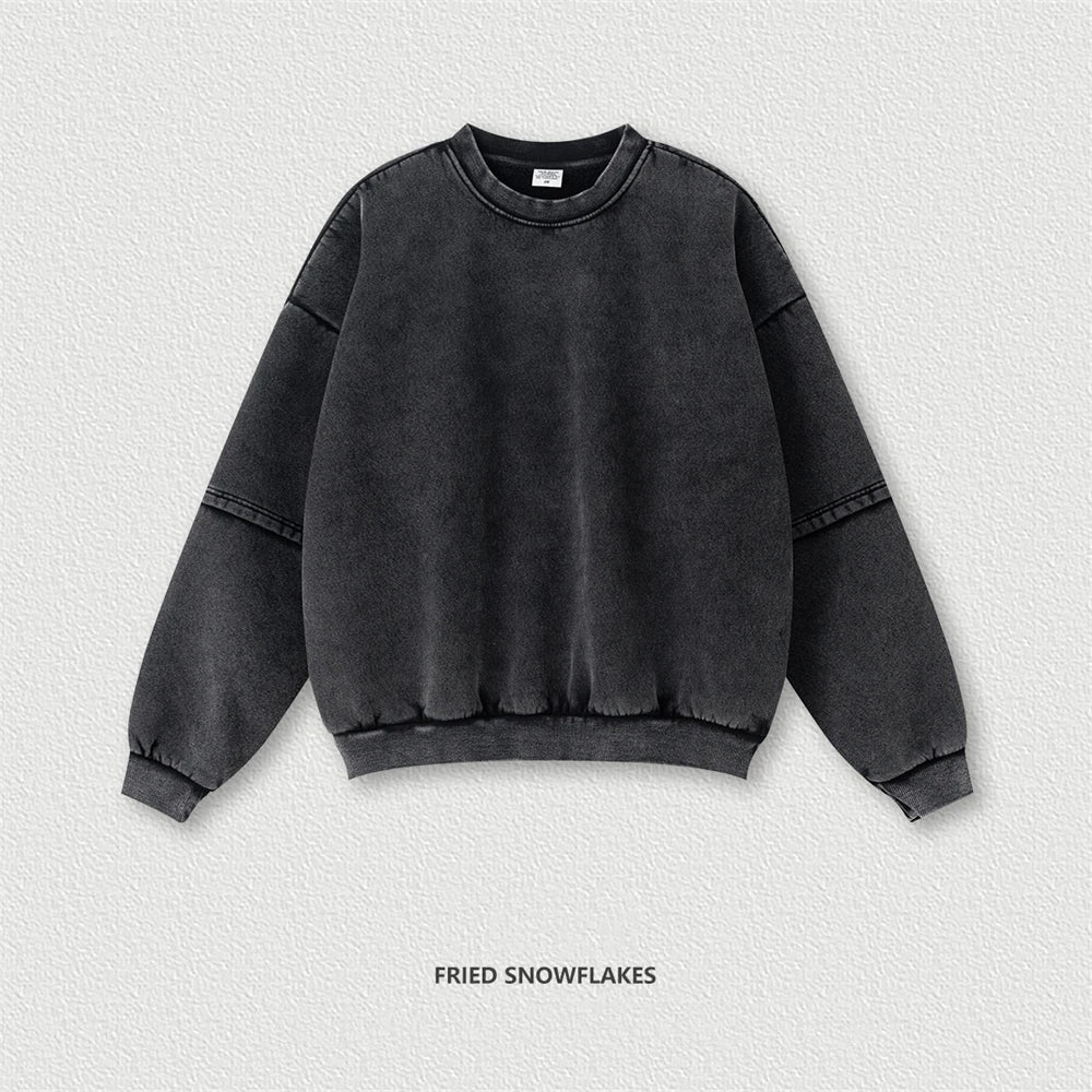 ZODF Trendy 2025 Winter Man 360gsm Washed Fleece Hoodies Unisex Patchwork Loose Fake 2 Pieces Knitted O Neck Sweatshirts HY1089