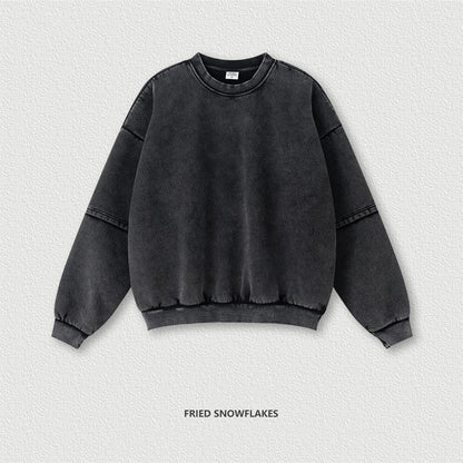 ZODF Trendy 2025 Winter Man 360gsm Washed Fleece Hoodies Unisex Patchwork Loose Fake 2 Pieces Knitted O Neck Sweatshirts HY1089