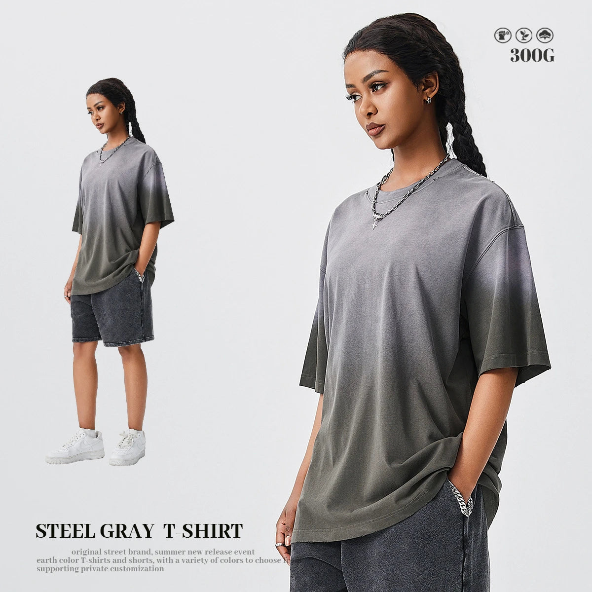 ZODF New Men's Summer Washed Gradient Cotton T-Shirts Unisex Women Retro Distressed 310gsm Ripped T Shirt Brand Tops HY0859