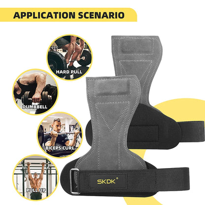 SKDK Gym Grips Cowhide Palm Guards Weightlifting Gymnastics Workout Gloves Fitness Training Equipment - black