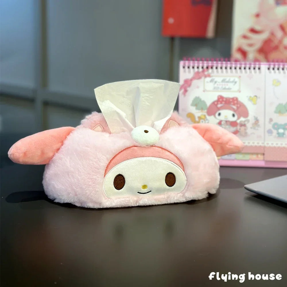 Japanese Style Plush My Melody Kuromi Tissue Box Durable Home Car Hotel Sofa Paper Tissue Holder Napkin Case Pouch Girl's Gift