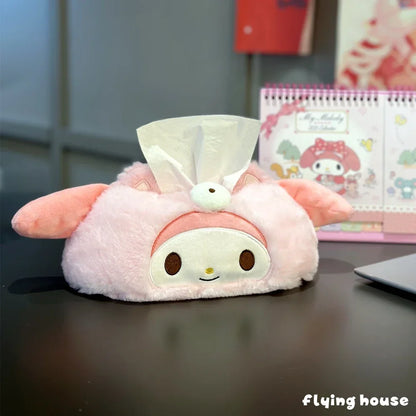 Japanese Style Plush My Melody Kuromi Tissue Box Durable Home Car Hotel Sofa Paper Tissue Holder Napkin Case Pouch Girl's Gift