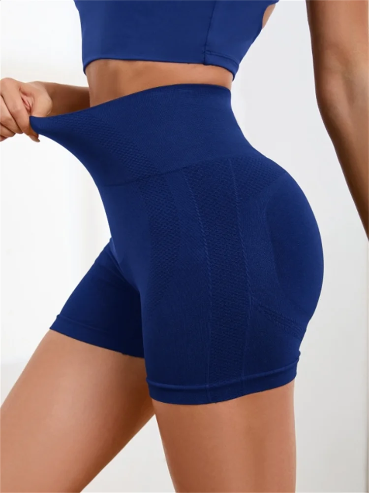 Women Seamless Yoga Shorts Tummy Control Push Up Quick Dry Fitness Gym Cycling Sportwear - Tibetan Blue / S