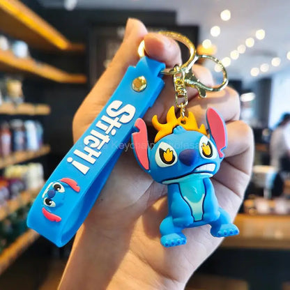 Wholesale Anime Disney Keychain Mickey Mouse Minnie Lilo & Stitch Cartoon Keyring Kawaii Key Chain Car Pendant Kids Toys Gift