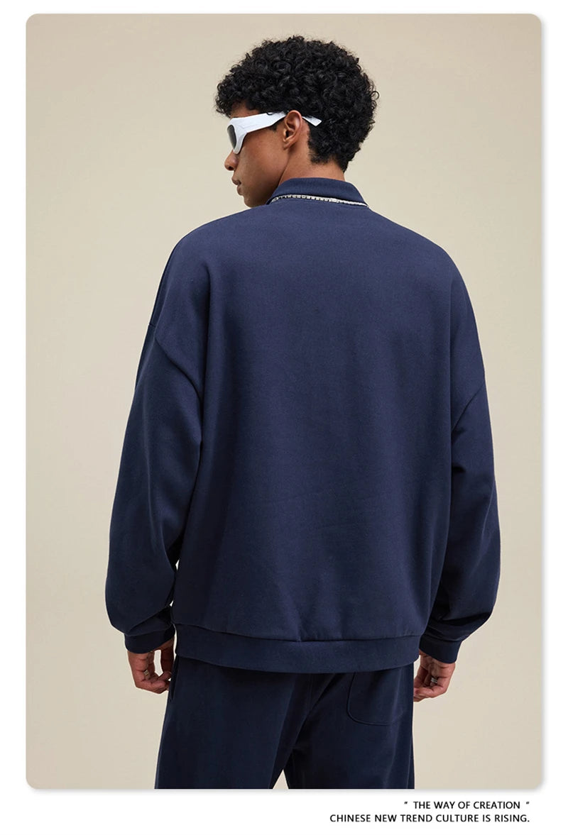 ZODF Casual 2025 Autumn 445gsm Sweatshirt For Man Unisex Turn Down Collar Solid Fleece Pullovers Winter Coats HY1111