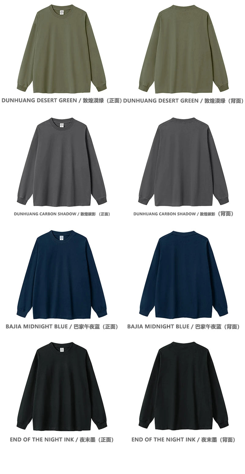 ZODF New 2024 Autumn 225gsm Loose Solid T-Shirt For Men Retro Unisex Antibacterial Full Sleeve T Shirts Brand Tops HY0871