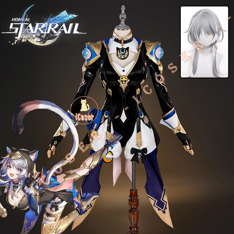 Honkai Star Rail Cipher Cosplay Costume Wig Uniform Jumpsuit Cifera Headwear Tail Halloween Party for Women Girl Carnival iCoser