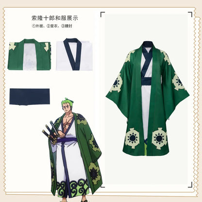 One Piece Roronoa Zoro Kimono Costume Unisex Polyester Set