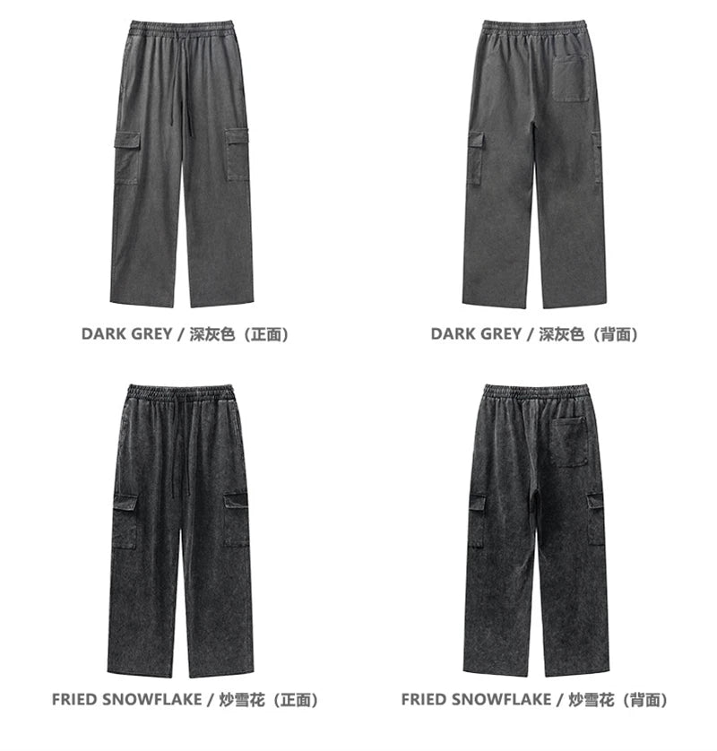 ZODF New 2024 Spring Summer 358gsm Cotton Cargo Pants For Men Unisex Casual Washed Straight Multi-Pockets Loose Trousers HY0829