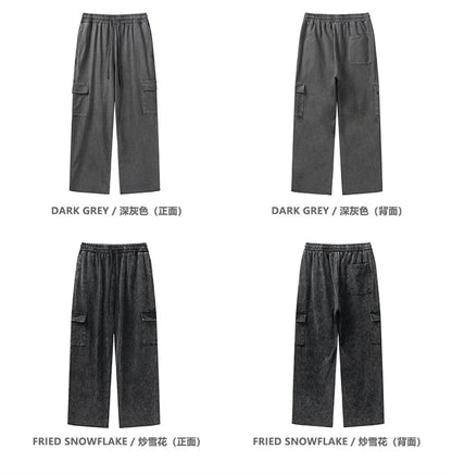 ZODF New 2024 Spring Summer 358gsm Cotton Cargo Pants For Men Unisex Casual Washed Straight Multi-Pockets Loose Trousers HY0829