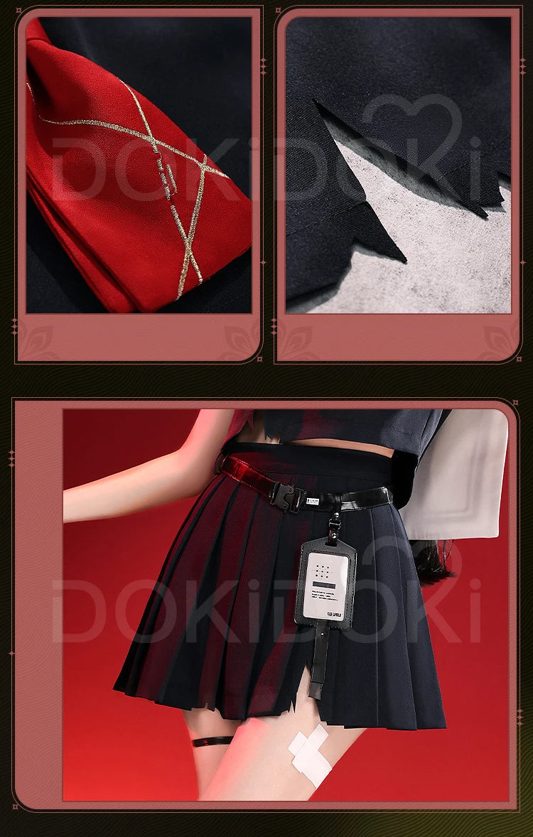 CHISA Cosplay Costume Game Wuthering Waves DokiDoki-SR Women Black JK Uniform Halloween CHISA Suit Coat Cosplay Wig